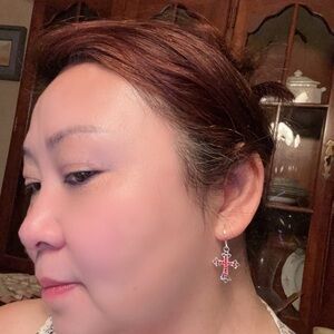 Elegant Pink Cross Earrings